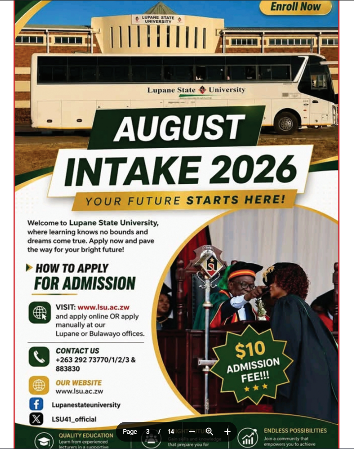Government Hails Lupane State University